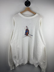 Vintage 90s Scottish Isle Golf Bag Embroidered White Knit Sweater