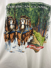 Vintage 90s Budweiser Beer Clydesdales Horses White Tee