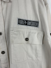 Vintage Harley Davidson Patch Cream Button Up Long Sleeve Shirt