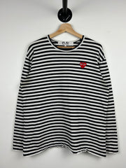 Comme Des Garcons Play Heart Black & White Striped Long Sleeve