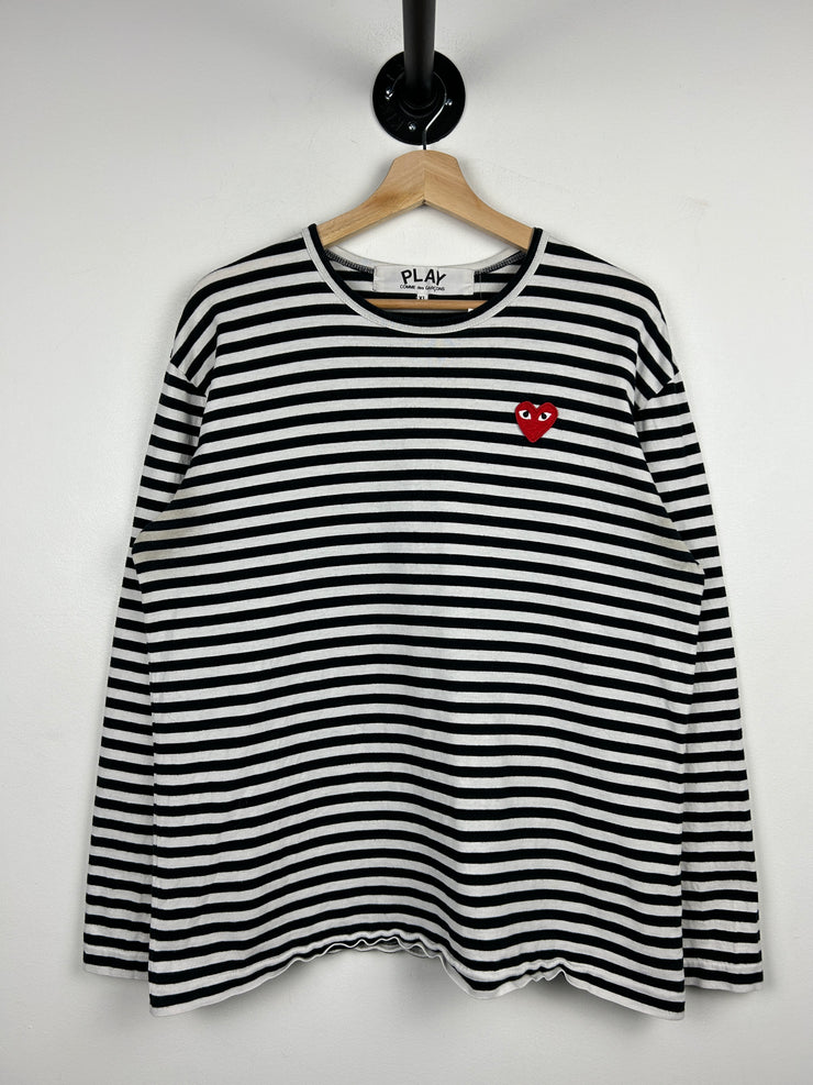 Comme Des Garcons Play Heart Black & White Striped Long Sleeve