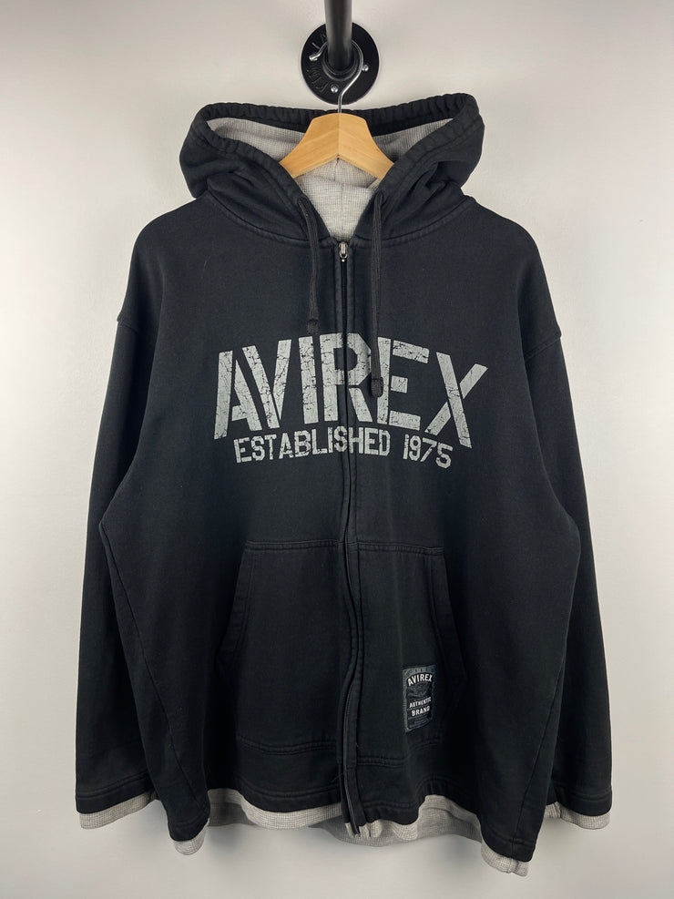 Vintage Y2K Avirex Spellout Black Zip Up Hoodie