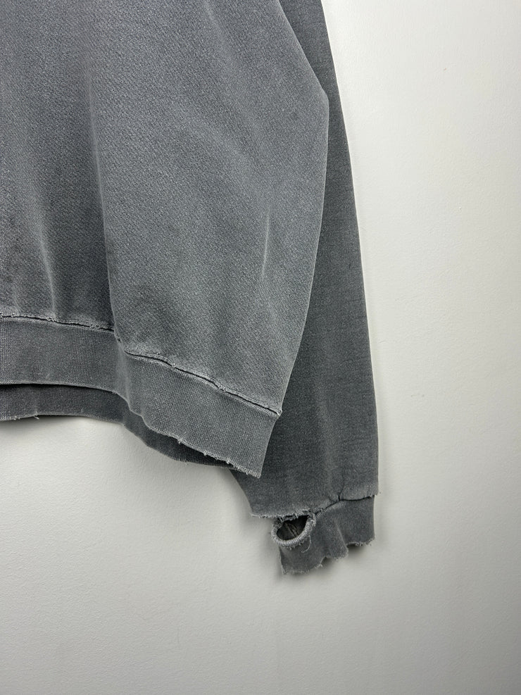 Vintage 90s No Fear Embroidered Thrashed Faded Grey Crewneck