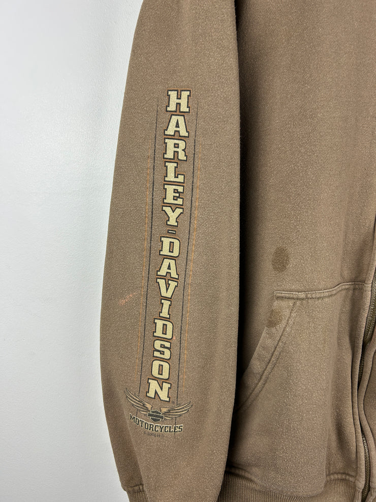 Vintage Harley Davidson Waterloo Olive Green Zip Up Sweater