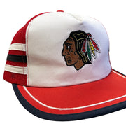 Vintage 80s NHL Ted Fletcher Chicago Blackhawks Tri 3 Stripe Trucker Snapback Hat