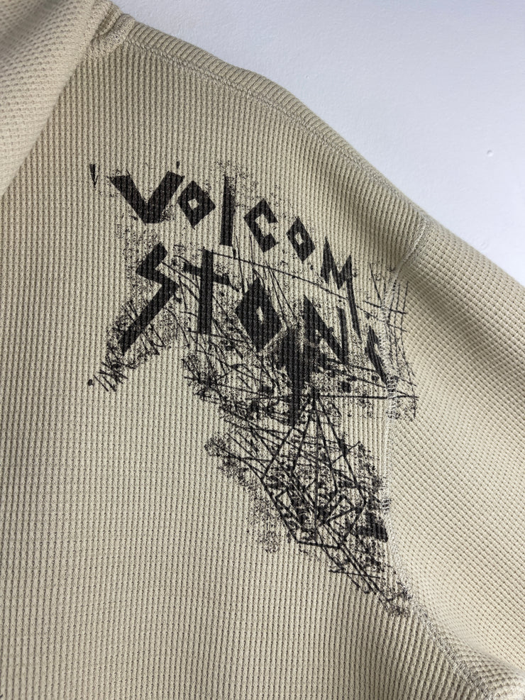 Vintage Y2K Volcom Skateboards Cream Thermal Zip Up Hoodie