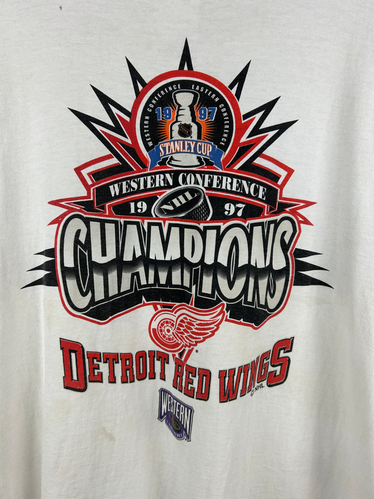 Vintage 90s NHL Detroit Red Wings Champions White Tee