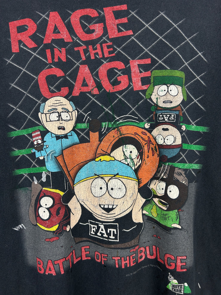 Vintage 90s South Park WWF Rage In The Cage Black Tee