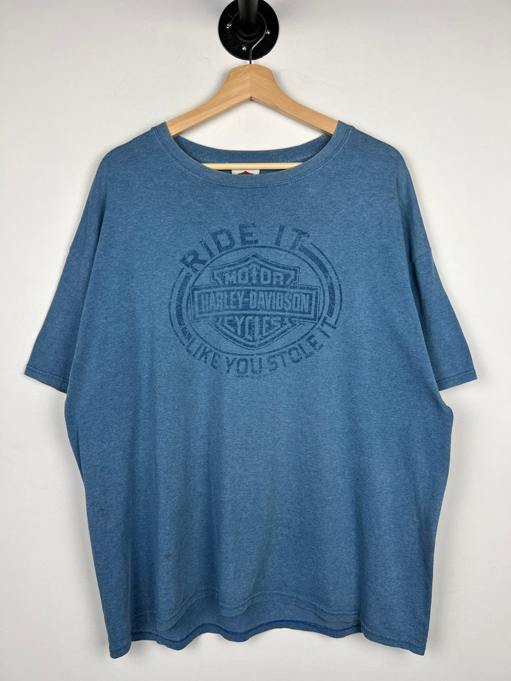 Vintage Harley Davidson Ride It Like You Stole It Blue Tee