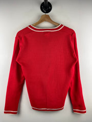 Vintage 90s Hush Puppies Embroidered Red Knit Cardigan Sweater