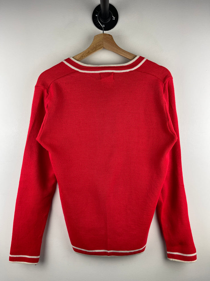 Vintage 90s Hush Puppies Embroidered Red Knit Cardigan Sweater