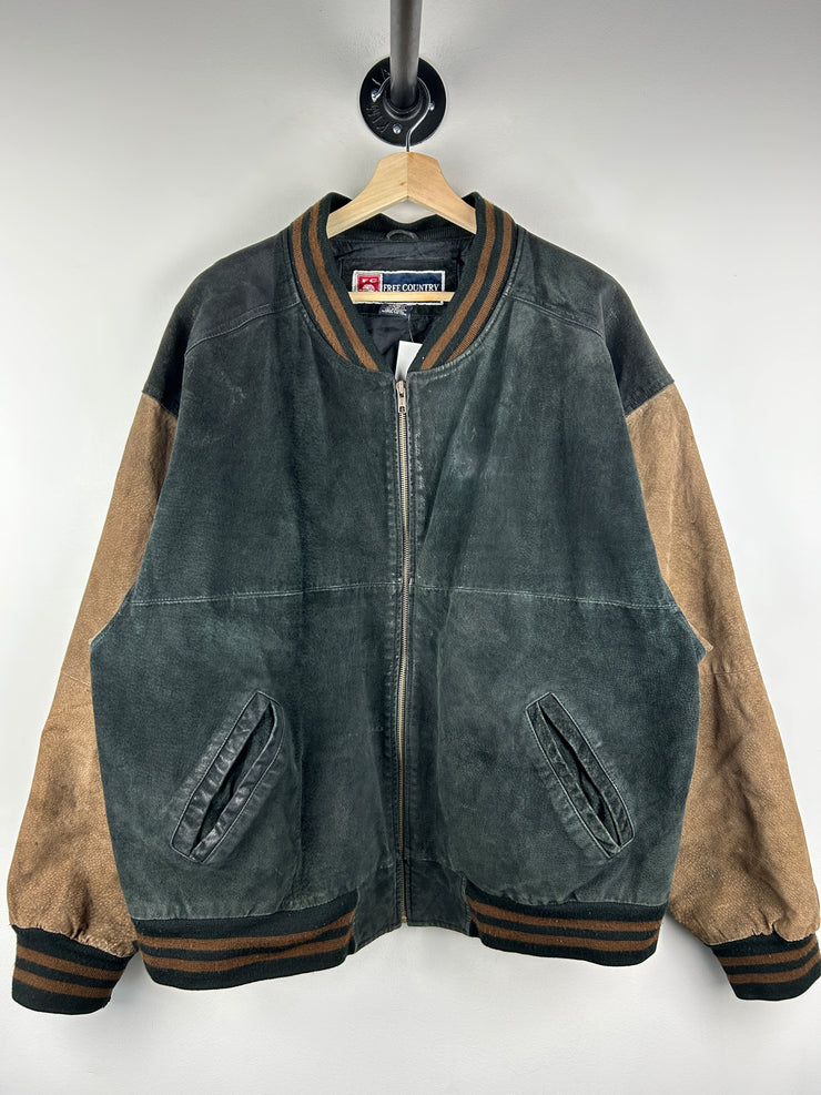 Vintage Free Country Black & Brown Suede Varsity Bomber Jacket