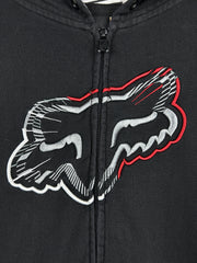 Vintage Y2K Fox Embroidered Black & Red Zip Up Hoodie