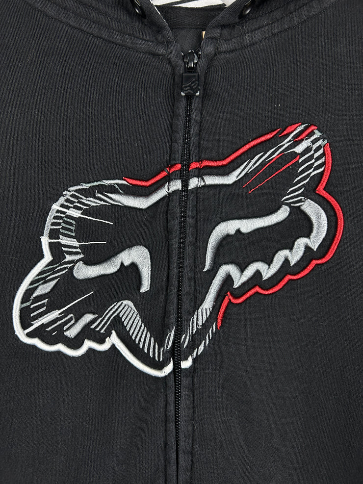 Vintage Y2K Fox Embroidered Black & Red Zip Up Hoodie