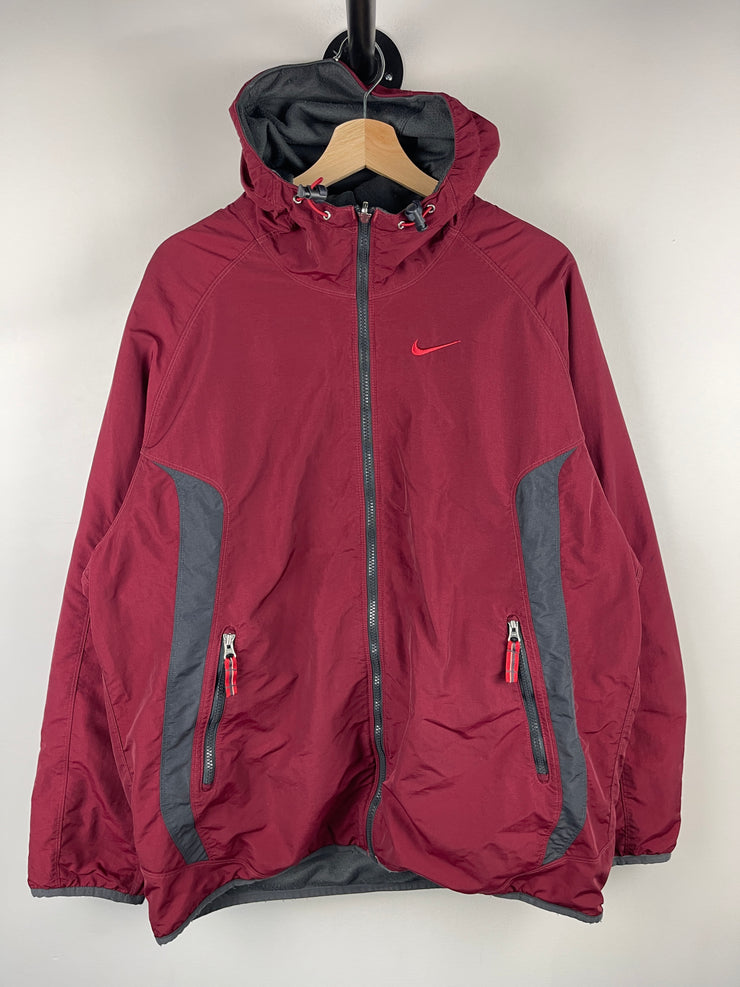 Vintage Nike Swoosh Spellout Grey & Red Reversible Hooded Jacket