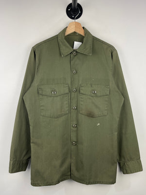Vintage 80s US Military OG 507 Green Long Sleeve Button Up Utility Shirt