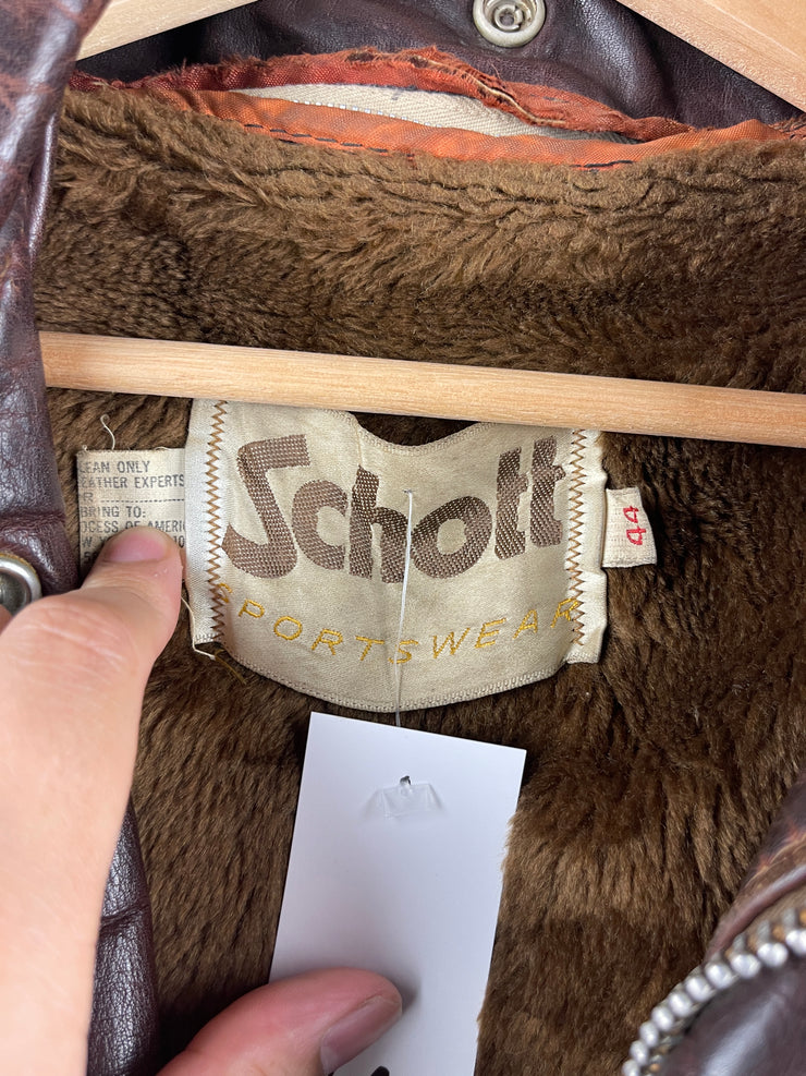 Vintage 70s Schott G-1 Brown Leather Lined Flight Bomber Jacket