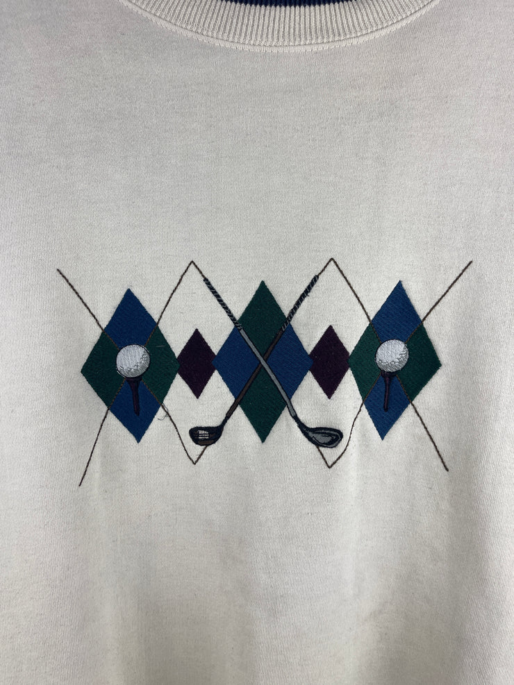 Vintage Croft & Barrow Golf Embroidered Cream Crewneck