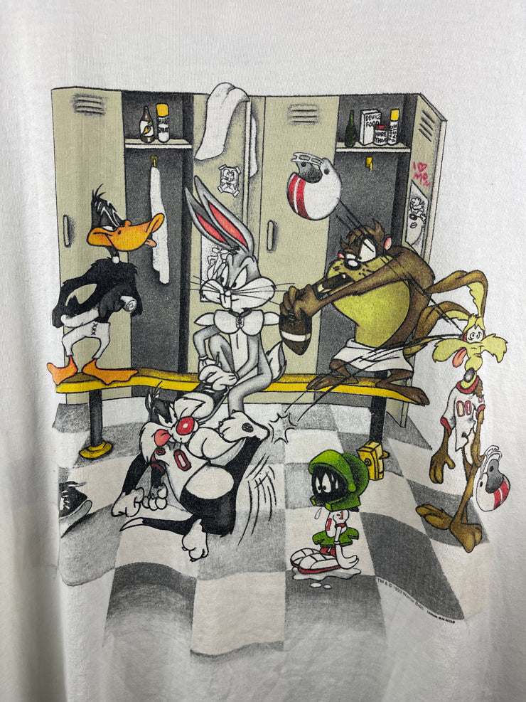 Vintage 90s Looney Tunes Locker Room Football White Tee