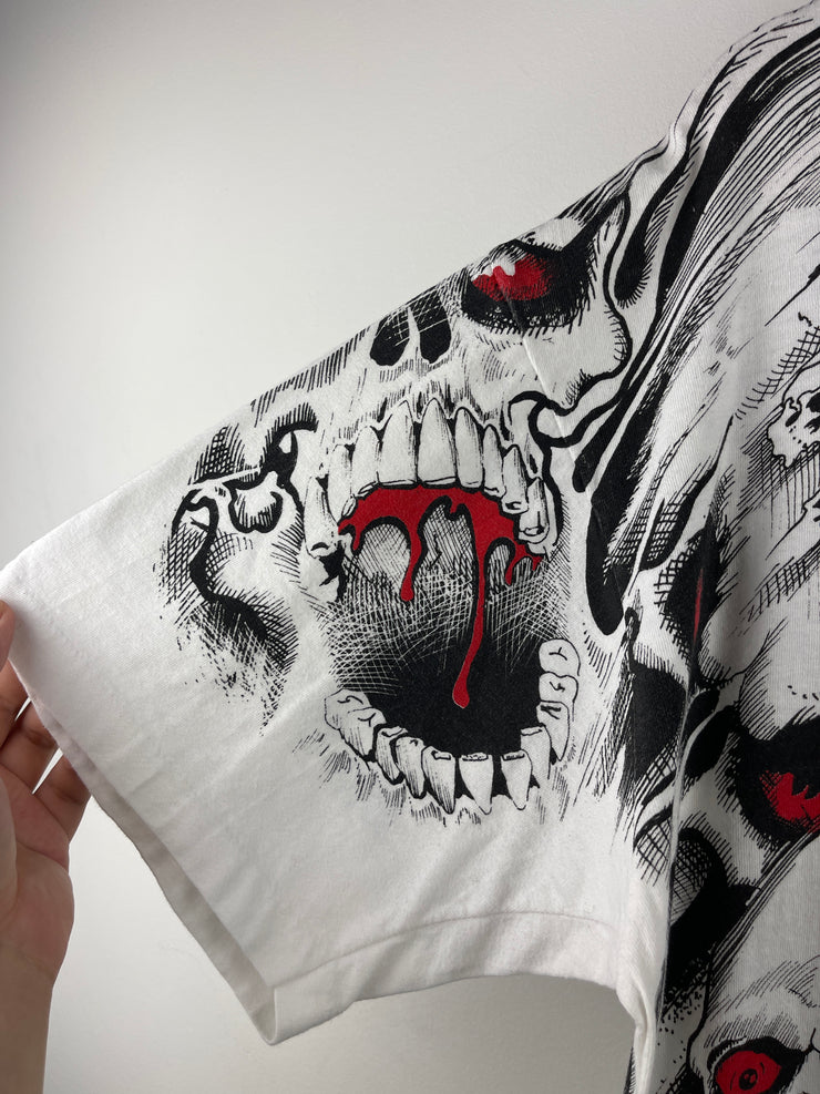 Vintage 90s Jarvis Ace Skull All Over Print White Tee