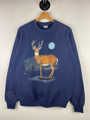 Vintage 80s Deer Nature Faded Navy Crewneck