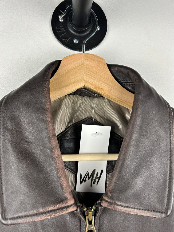 Vintage Cezani Brown Leather Cropped Bomber Jacket