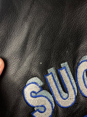 Vintage 90s Schott Café Racer Moto Sugar Hill Football Black Leather Jacket