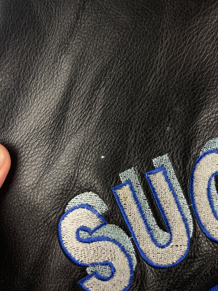 Vintage 90s Schott Café Racer Moto Sugar Hill Football Black Leather Jacket