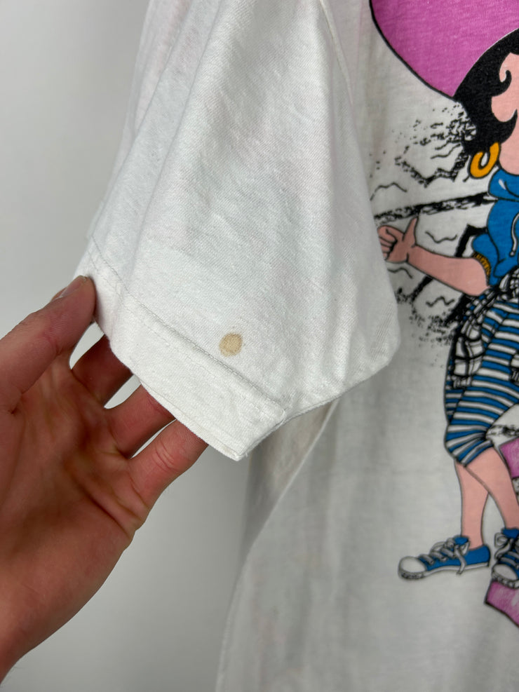 Vintage 90s Betty Boop Biking With Betty All Over Print White Tee