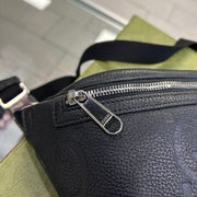 Gucci Jumbo G Monogram Black Leather Waist Belt Bag