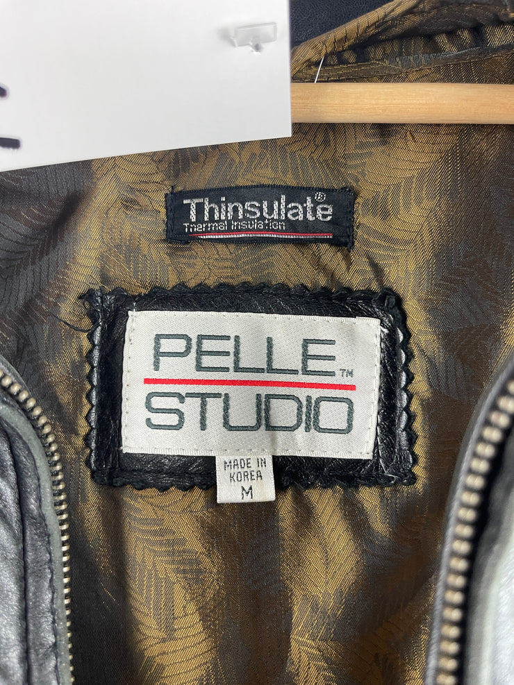 Vintage 90s Pelle Studio Black Leather Bomber Jacket