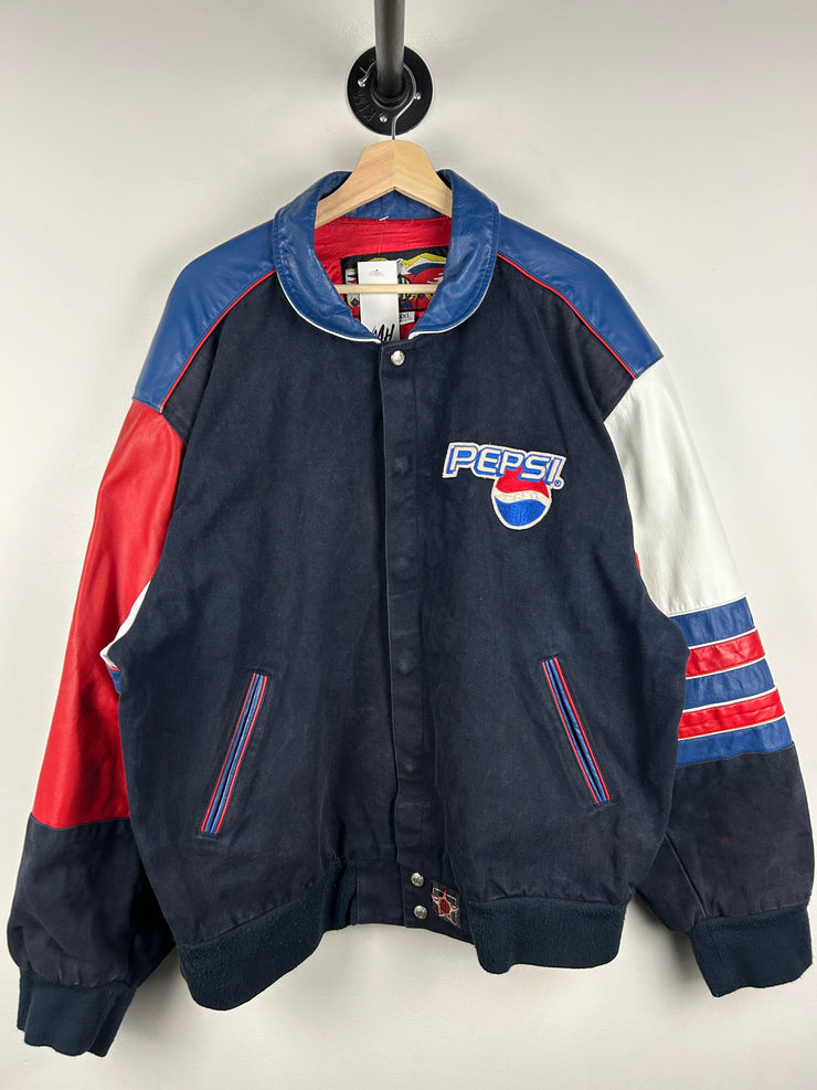 Vintage 90s Jeff Hamilton Pepsi Leather Navy Varsity Jacket