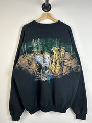 Vintage 90's Wolf Wilderness Wrap Around Black Crewneck