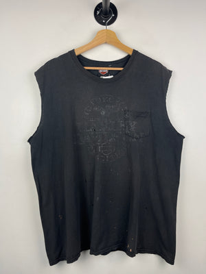 Vintage Harley Davidson Peoria Illinois Eagle Thrashed Black Cut Off Tank Top