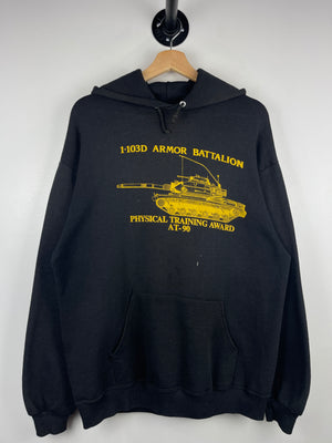 Vintage 90s 1-103D Armor Battalion Military Tank Black Hoodie