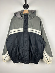 Vintage 90s Nike Swoosh Spellout White & Black Hooded Jacket