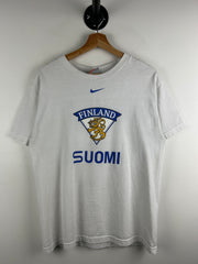 Vintage Nike Bauer Finland Hockey Middle Swoosh White Tee