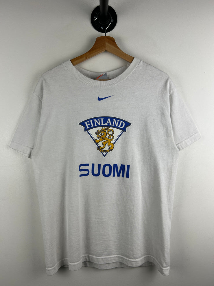 Vintage Nike Bauer Finland Hockey Middle Swoosh White Tee