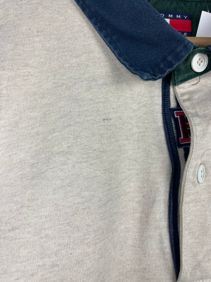 Vintage 90s Tommy Hilfiger Authentic Gear Grey & Green Polo Rugby Long Sleeve