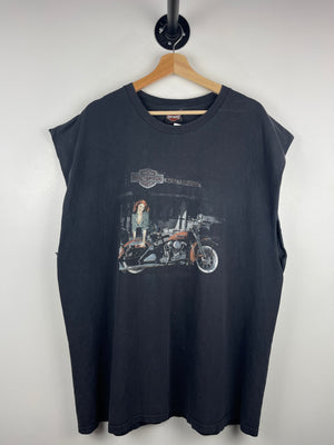 Vintage Harley Davidson Pin Up Girl Florida Cut Off Black Tank Top
