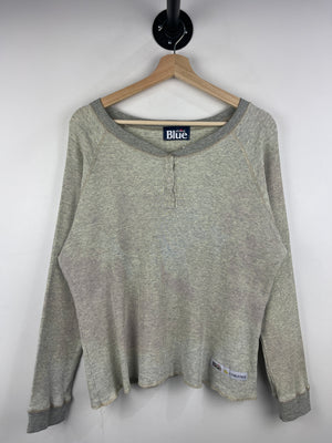 Vintage 90s Labatt Blue Beer Grey Henley Thermal Long Sleeve