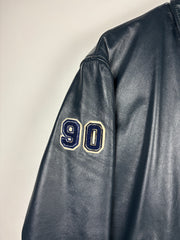 Vintage 90s University Of Waterloo Bio Tech Navy Leather Jacket
