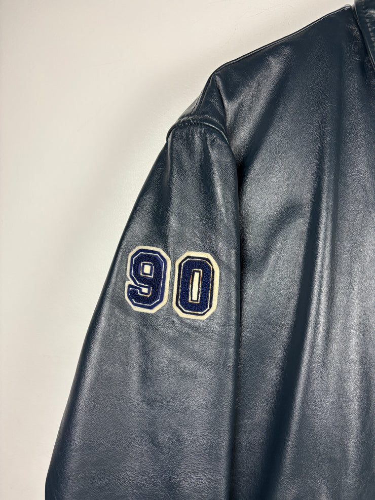 Vintage 90s University Of Waterloo Bio Tech Navy Leather Jacket