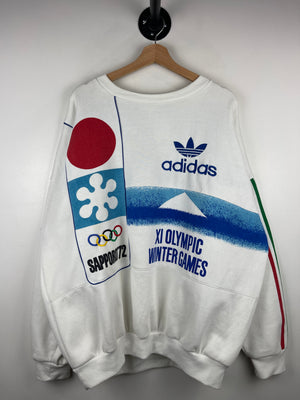 Vintage 80s Adidas Oympics Winter Games Grenoble France White Crewneck
