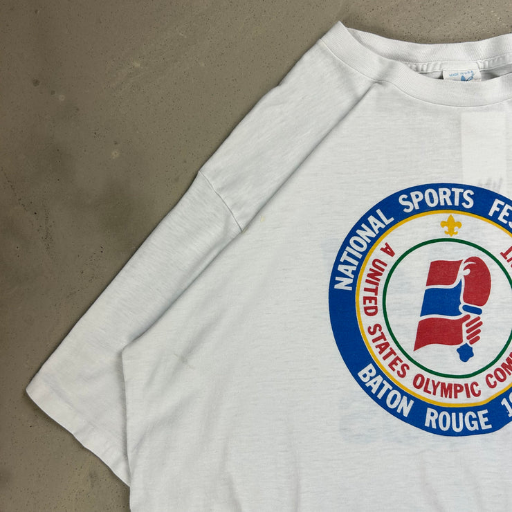 Vintage 1985 Adidas Olympic USA White Tee