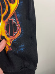 Vintage Harley Davidson Flames Skull California Black Long Sleeve