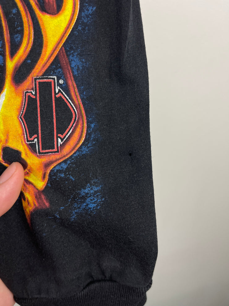 Vintage Harley Davidson Flames Skull California Black Long Sleeve