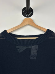 Off White Distressed Logo Intarsia Navy Knit Sweater