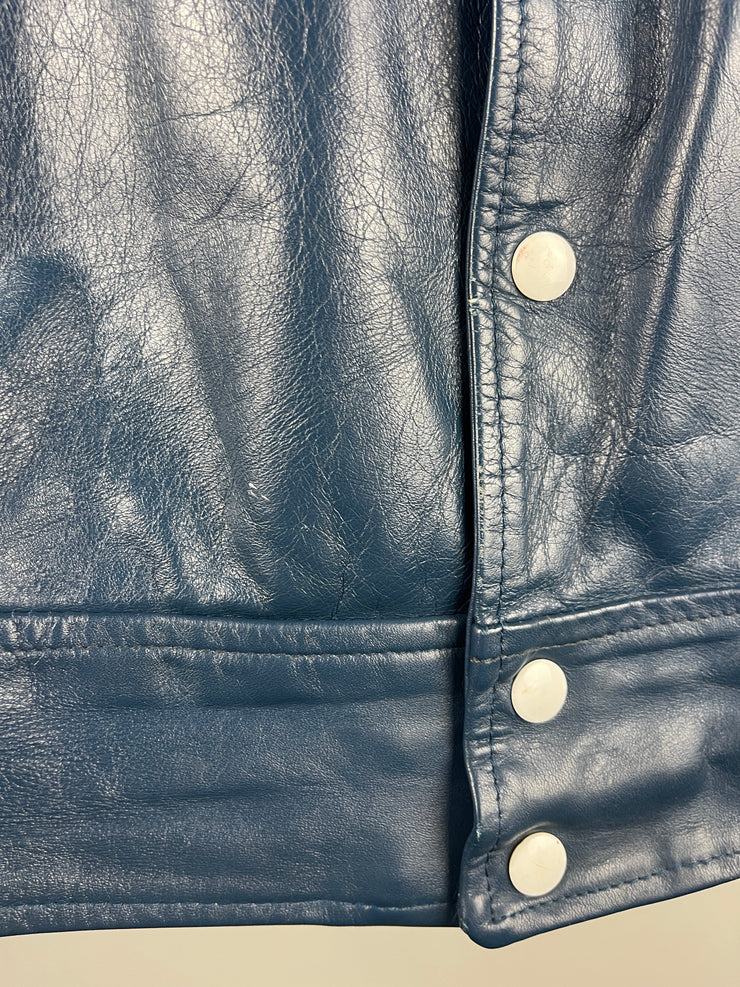 Vintage 80s St. Lawrence College Kingston Ontario Blue Leather Varsity Jacket