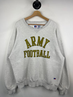 Vintage 90s Russell Athletic Army Football Grey Stripped Crewneck